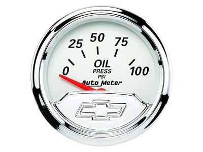 Auto Meter Oil Pressure Gauge with Chevrolet Heritage Bowtie Logo; Electrical (Universal; Some Adaptation May Be Required)