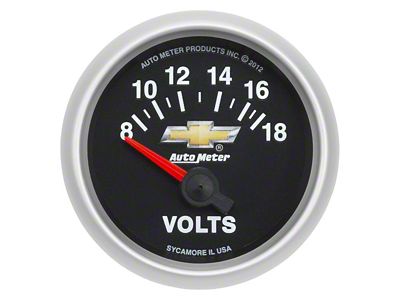 Auto Meter Voltmeter Gauge with Chevy Gold Bowtie Logo; Electrical (Universal; Some Adaptation May Be Required)