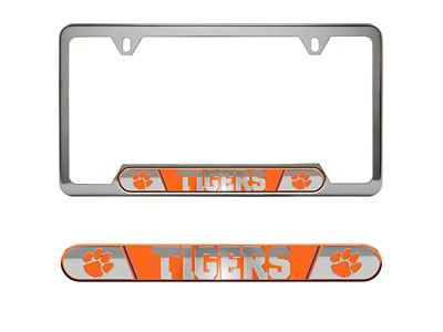 Embossed License Plate Frame with Clemson University Logo; Orange (Universal; Some Adaptation May Be Required)