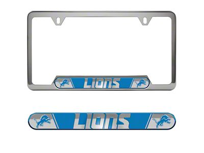 Embossed License Plate Frame with Detroit Lions Logo; Blue (Universal; Some Adaptation May Be Required)