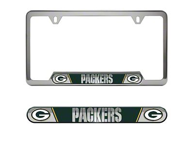 Embossed License Plate Frame with Green Bay Packers Logo; Green (Universal; Some Adaptation May Be Required)