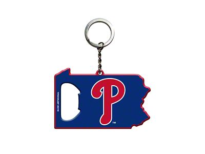 Keychain Bottle Opener with Philadelphia Phillies Logo; Blue and Red