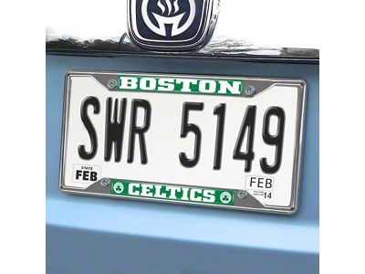 License Plate Frame with Boston Celtics Logo; Chrome (Universal; Some Adaptation May Be Required)