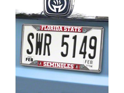 License Plate Frame with Florida State University Logo; Chrome (Universal; Some Adaptation May Be Required)