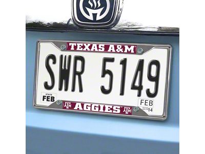 License Plate Frame with Texas A&M University Logo; Chrome (Universal; Some Adaptation May Be Required)