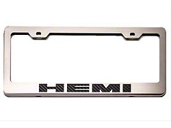 Illuminated License Plate Frame with HEMI Logo; Brushed Black (Universal; Some Adaptation May Be Required)