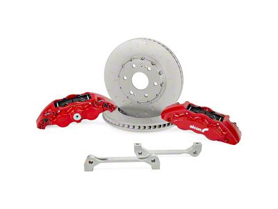 Alcon 6-Piston Front Big Brake Kit with 355x33mm Slotted Rotors; Red Calipers (21-23 Yukon)