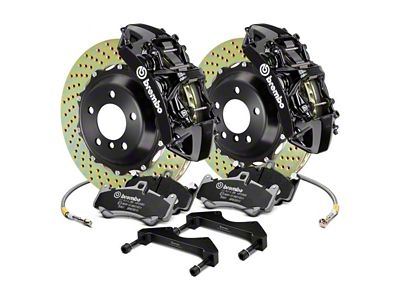 Brembo GT Series 6-Piston Front Big Brake Kit with 15-Inch 2-Piece Cross Drilled Rotors; Black Calipers (21-23 Tahoe)