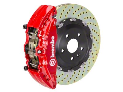 Brembo GT Series 6-Piston Front Big Brake Kit with 15-Inch 2-Piece Cross Drilled Rotors; Red Calipers (21-23 Tahoe)