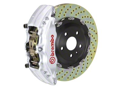Brembo GT Series 6-Piston Front Big Brake Kit with 15-Inch 2-Piece Cross Drilled Rotors; Silver Calipers (21-23 Tahoe)