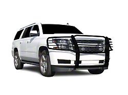 Grille Guard with 5.30-Inch Black Round Flood LED Lights; Black (15-20 Tahoe w/o Active Grille Shutters)