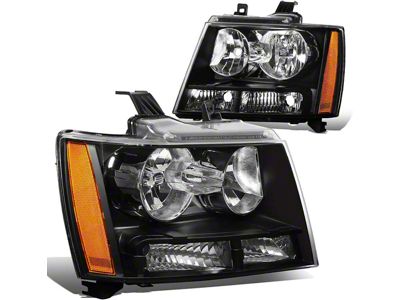 Factory Style Headlights with Amber Corners; Black Housing; Clear Lens (07-14 Tahoe)