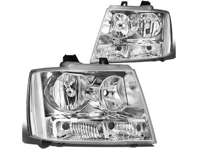 Factory Style Headlights with Clear Corners; Chrome Housing; Clear Lens (07-14 Tahoe)