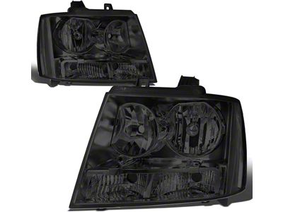 Factory Style Headlights with Clear Corners; Chrome Housing; Smoked Lens (07-14 Tahoe)
