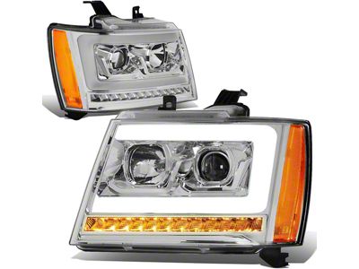 LED DRL Projector Headlights with Amber Corners; Chrome Housing; Clear Lens (07-14 Tahoe)