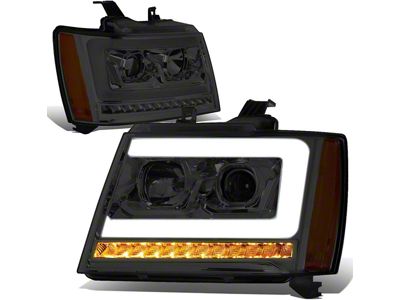 LED DRL Projector Headlights with Amber Corners; Chrome Housing; Smoked Lens (07-14 Tahoe)