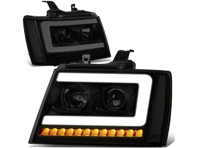 LED DRL Projector Headlights with Clear Corners; Black Housing; Smoked Lens (07-14 Tahoe)