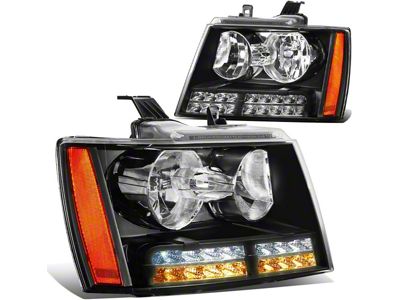 Headlights with Amber Corners, LED DRL and Turn Signals; Black Housing; Clear Lens (07-14 Tahoe)