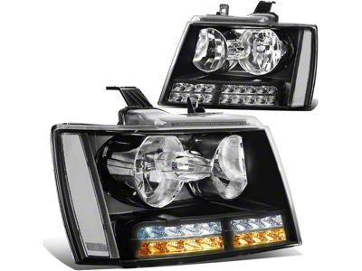 Headlights with Clear Corners, LED DRL and Turn Signals; Black Housing; Clear Lens (07-14 Tahoe)