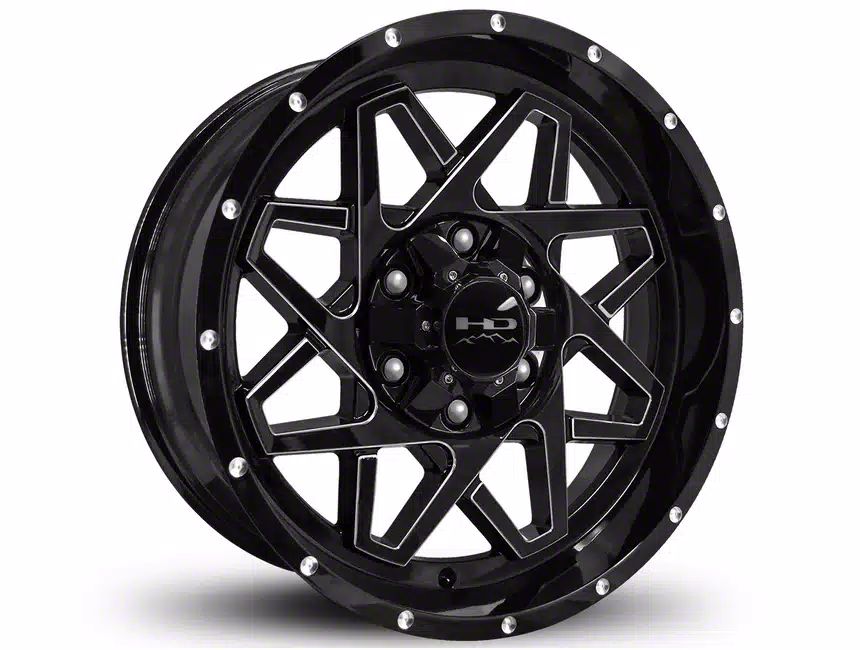 HD OffRoad Wheels Yukon Gridlock Gloss Black Milled Wheel; 20x9; 10mm