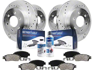 Drilled and Slotted 6-Lug Brake Rotor, Pad, Brake Fluid and Cleaner Kit; Front and Rear (08-14 Tahoe, Excluding Police)