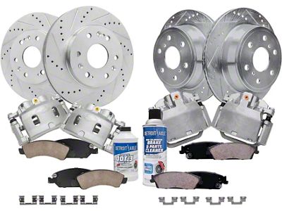 Drilled and Slotted 6-Lug Brake Rotor, Pad, Caliper, Brake Fluid and Cleaner Kit; Front and Rear (07-13 Sierra 1500 w/ Rear Disc Brakes)