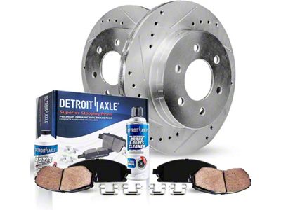 Drilled and Slotted 6-Lug Brake Rotor, Pad, Brake Fluid and Cleaner Kit; Rear (14-18 Silverado 1500)
