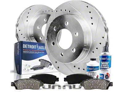 Drilled and Slotted 6-Lug Brake Rotor, Pad, Brake Fluid and Cleaner Kit; Rear (07-13 Silverado 1500 w/ Rear Disc Brakes)