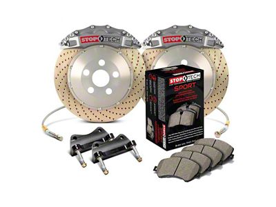 StopTech ST-60 Trophy Sport Drilled Coated 2-Piece Rear Big Brake Kit; Silver Calipers (07-20 Tahoe)