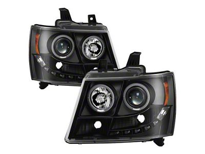 Signature Series LED Halo Projector Headlights; Black Housing; Clear Lens (07-14 Tahoe)