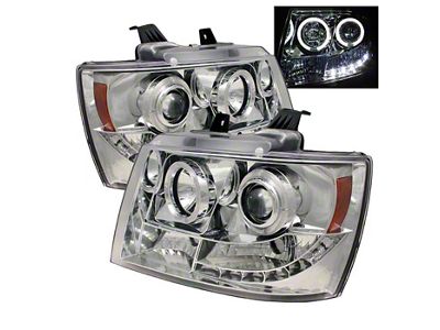 Signature Series LED Halo Projector Headlights; Chrome Housing; Clear Lens (07-14 Tahoe)