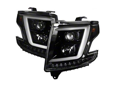 LED C-Bar Projector Headlights; Gloss Black Housing; Clear Lens (15-20 Tahoe w/ Factory Halogen Headlights)