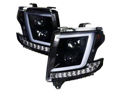 LED C-Bar Projector Headlights; Gloss Black Housing; Smoked Lens (15-20 Tahoe w/ Factory Halogen Headlights)