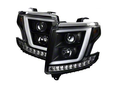 LED C-Bar Projector Headlights; Matte Black Housing; Clear Lens (15-20 Tahoe w/ Factory Halogen Headlights)