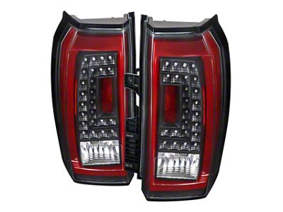 Red Bar LED Tail Lights; Black Housing; Clear Lens (15-20 Tahoe)