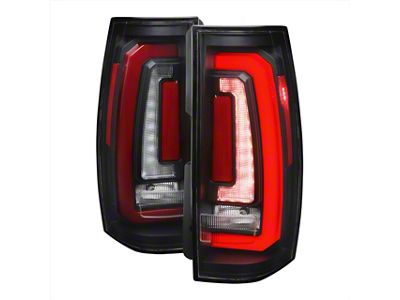RED LED Sequential Turn Signal Tail Lights; Matte Black Housing; Clear Lens (07-14 Tahoe)