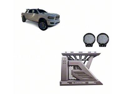 Armour II Roll Bar with 9-Inch Black Round Flood LED Lights and Basket; Black (14-23 Sierra 1500)