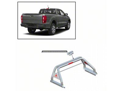 Classic Roll Bar with 40-Inch LED Light Bar; Stainless Steel (19-23 Ranger w/ Tonneau Cover)