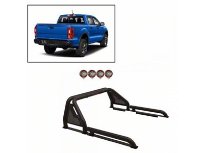 Gladiator Roll Bar with 5.30-Inch Red Round Flood LED Lights; Black (19-23 Ranger)