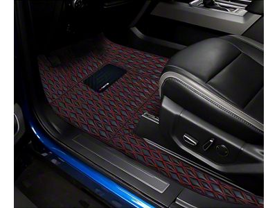 Single Layer Diamond Front Floor Mats; Black and Red Stitching (19-23 Ranger)
