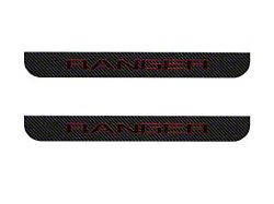 Front Door Sill Protection with Ranger Logo; Raw Carbon Fiber with Red Outline (19-23 Ranger)