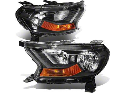 Factory Style Headlights with Amber Corners; Black Housing; Clear Lens (19-23 Ranger w/ Factory Halogen Headlights)