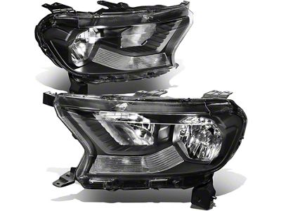 Factory Style Headlights with Clear Corners; Black Housing; Clear Lens (19-23 Ranger w/ Factory Halogen Headlights)