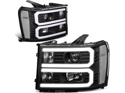 Dual U-Bar LED DRL Headlights with Clear Corners; Black Housing; Clear Lens (07-14 Sierra 2500 HD)