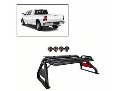 Atlas Roll Bar with 7-Inch Black Round LED Lights; Black (03-23 RAM 2500 w/o RAM Box)