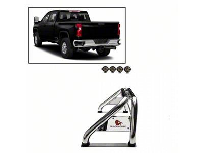 Atlas Roll Bar with 7-Inch Black Round LED Lights; Stainless Steel (03-23 RAM 2500 w/o RAM Box)