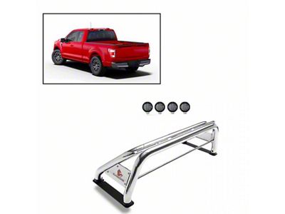 Classic Roll Bar with 5.30-Inch Black Round Flood LED Lights; Stainless Steel (07-23 Silverado 2500 HD)