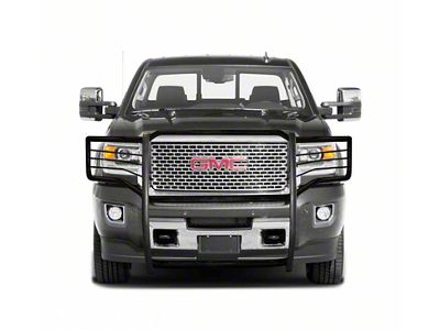 Grille Guard with 5.30-Inch Red Round Flood LED Lights; Black (15-19 Sierra 2500 HD, Excluding Denali)