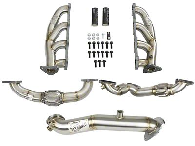 AFE Twisted Steel Shorty Headers with Up-Pipes and Down-Pipe; 4-Bolt Flange (15.5-16 6.6L Duramax Sierra 2500 HD)
