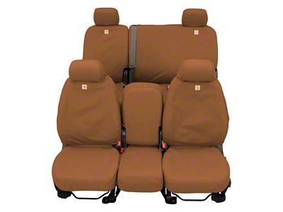 Covercraft SeatSaver Custom Front Seat Covers; Carhartt Brown (20-23 Sierra 2500 HD w/ Front Bench Seat & Fold-Down Console w/ Lid)